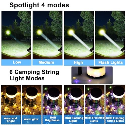 Camping Lantern Rechargeable, LED Flashlight Spotlight Lantern, Waterproof