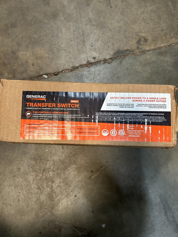 Generac G0063341 Nema 1 Transfer Switch 100 Amp