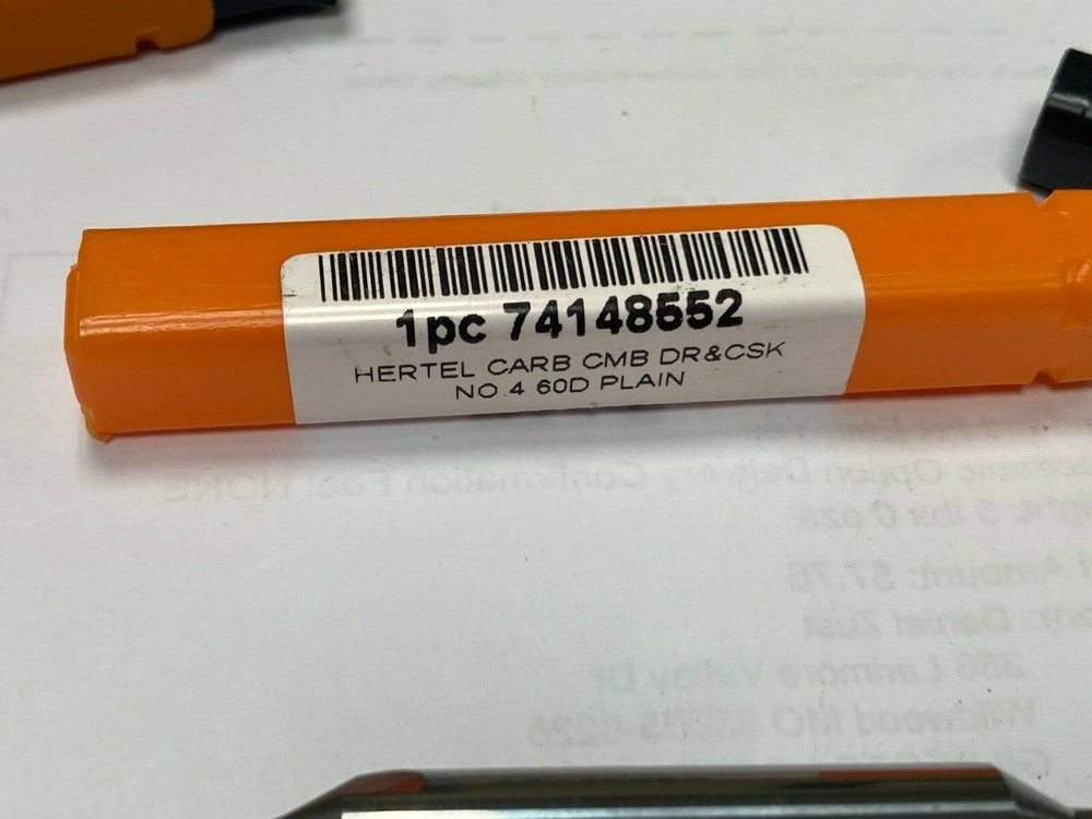 Hertel 300-001006, #4 Plain Cut 60° Solid Carbide Combo Drill & Countersink