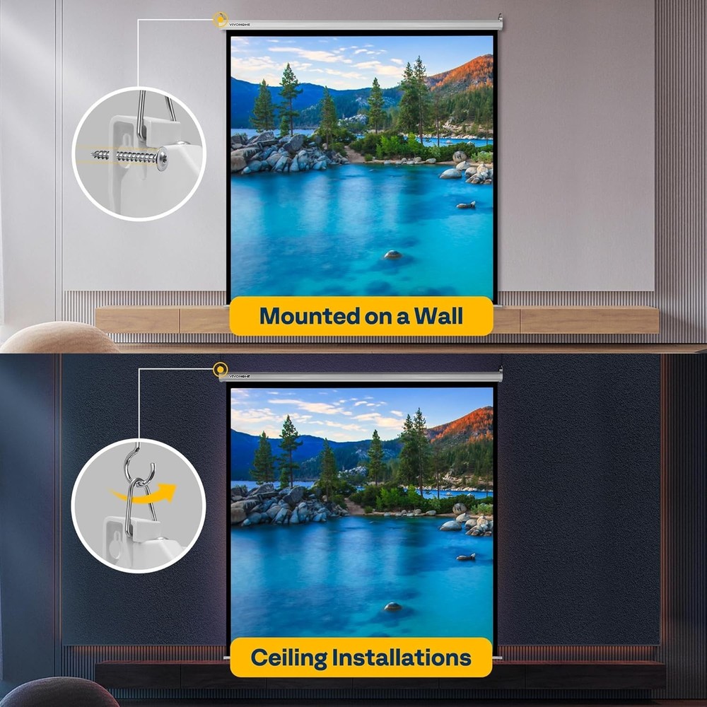 Projector Screen Pull Down, 1:1 120 Inch Retractable Projection Screen, HD 4K...