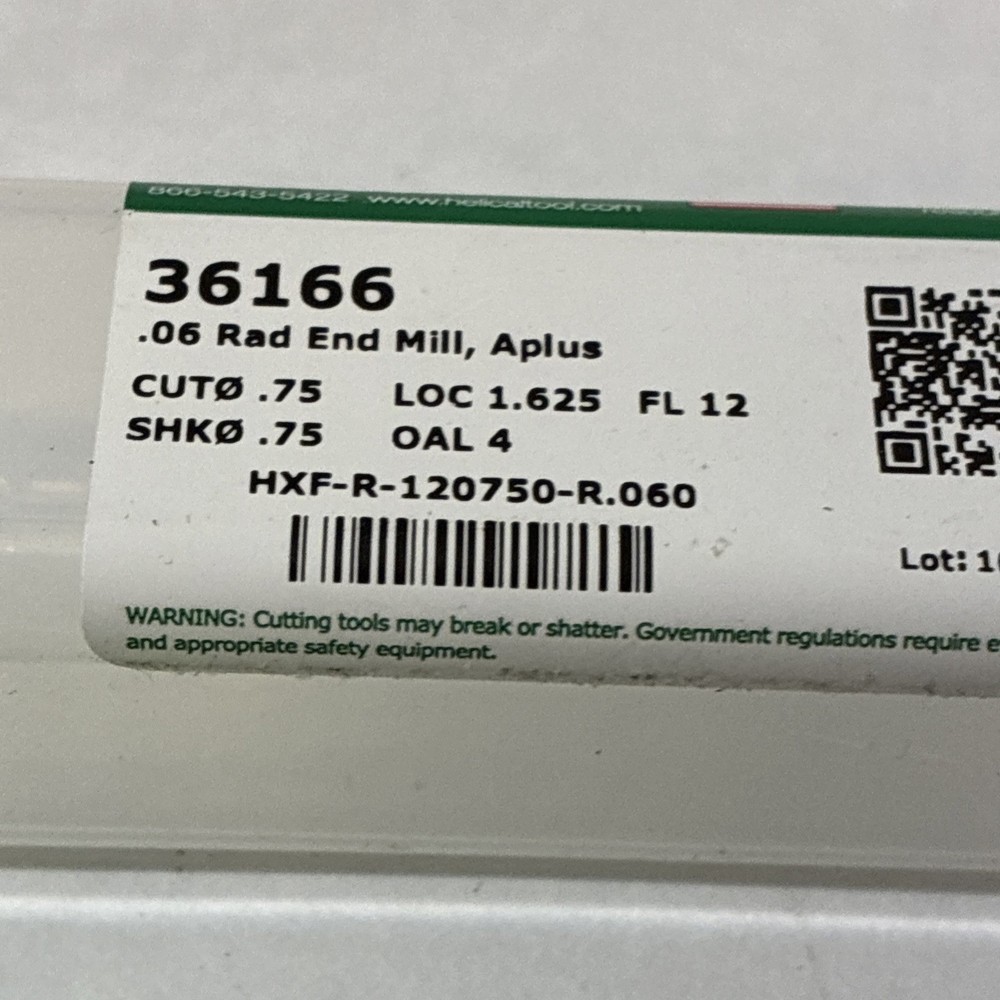 36166 Multi-Flute, Corner Radius End Mill,