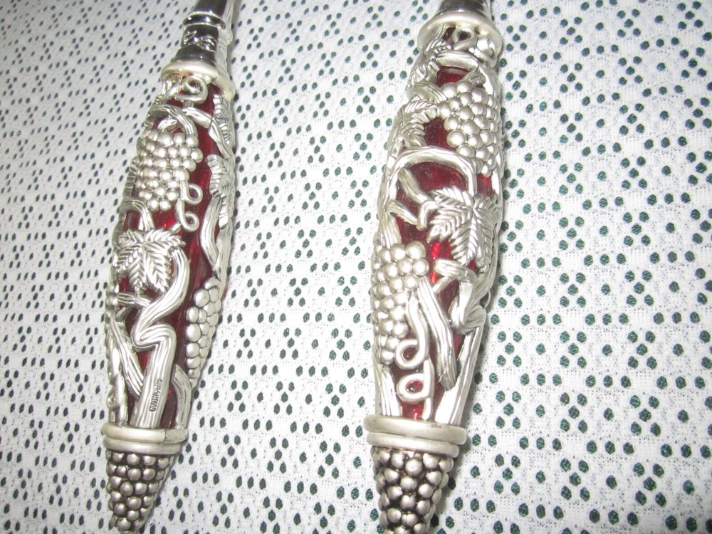 Neiman Marcus Silver Plate 2 Piece Ruby Red Handle Godinger Serving Spoon Fork
