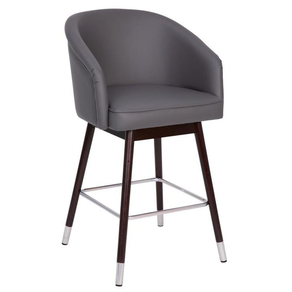 Margie Modern Mid-Back 30" Stool GRAY with Walnut Finish Beechwood Legs