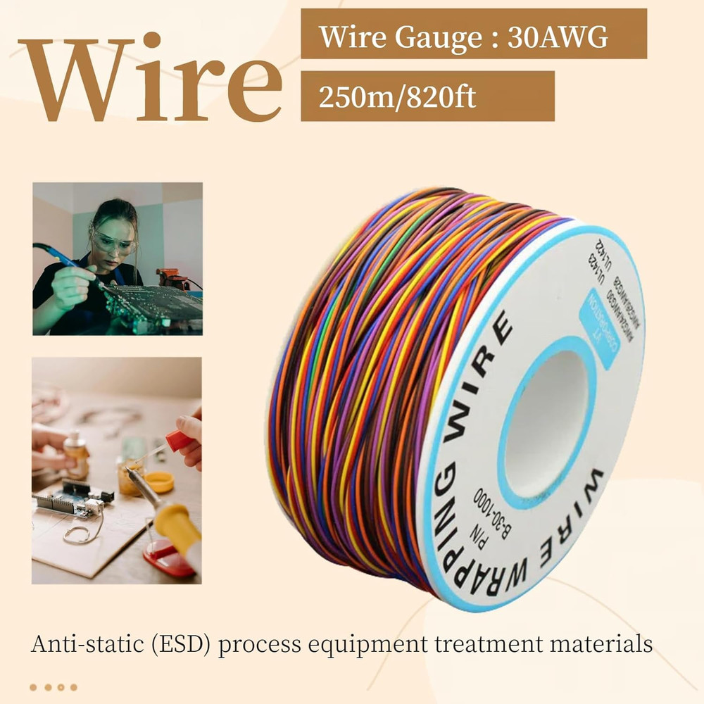 8-Color Electronic Wire - 30 AWG Single Core, 250M Tinned Copper Solid Cable for