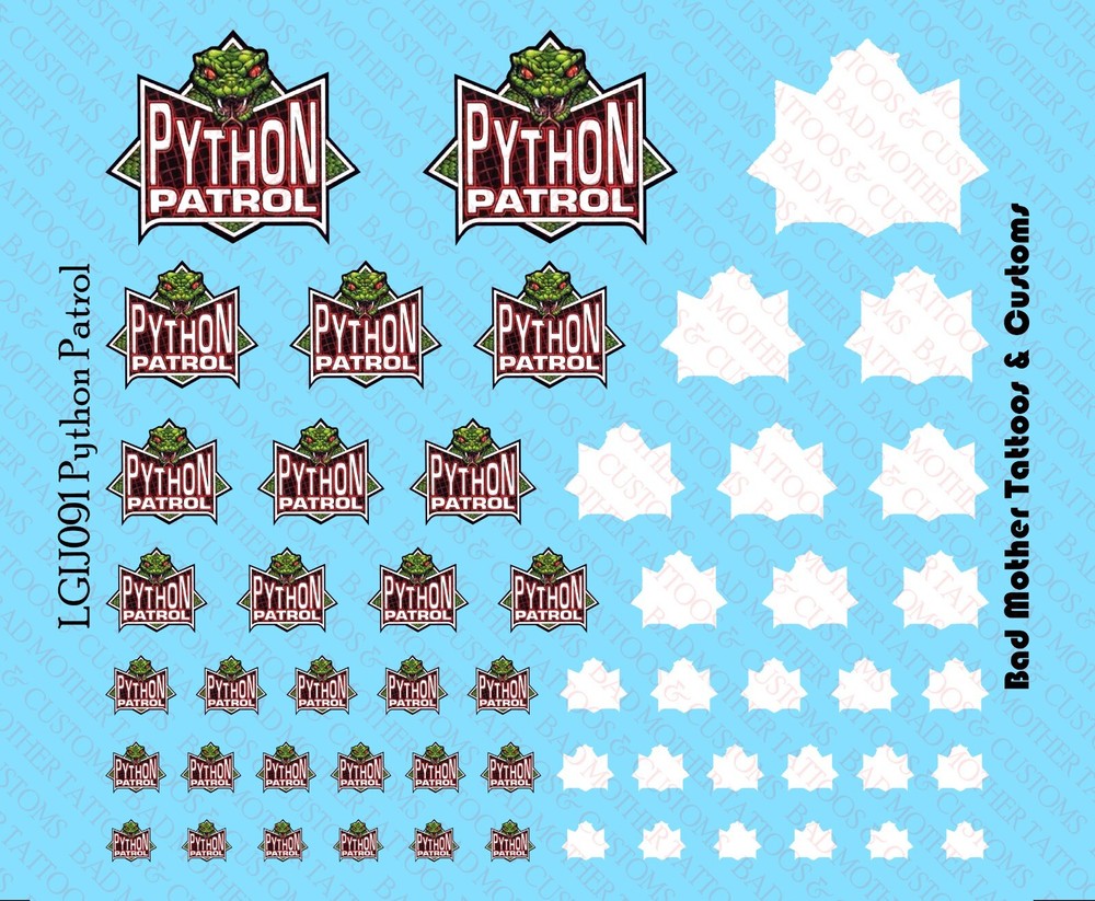 GI Joe Python Patrol Waterslide Decals for action figures - 5 to 25mm wide