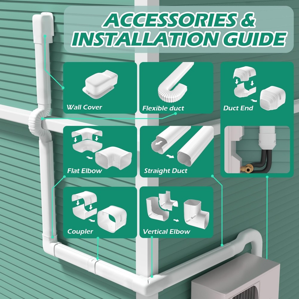 4'' 17 Ft Mini-split Line Set Covers, Line Hide Cover Kit for Mini Split Air ...