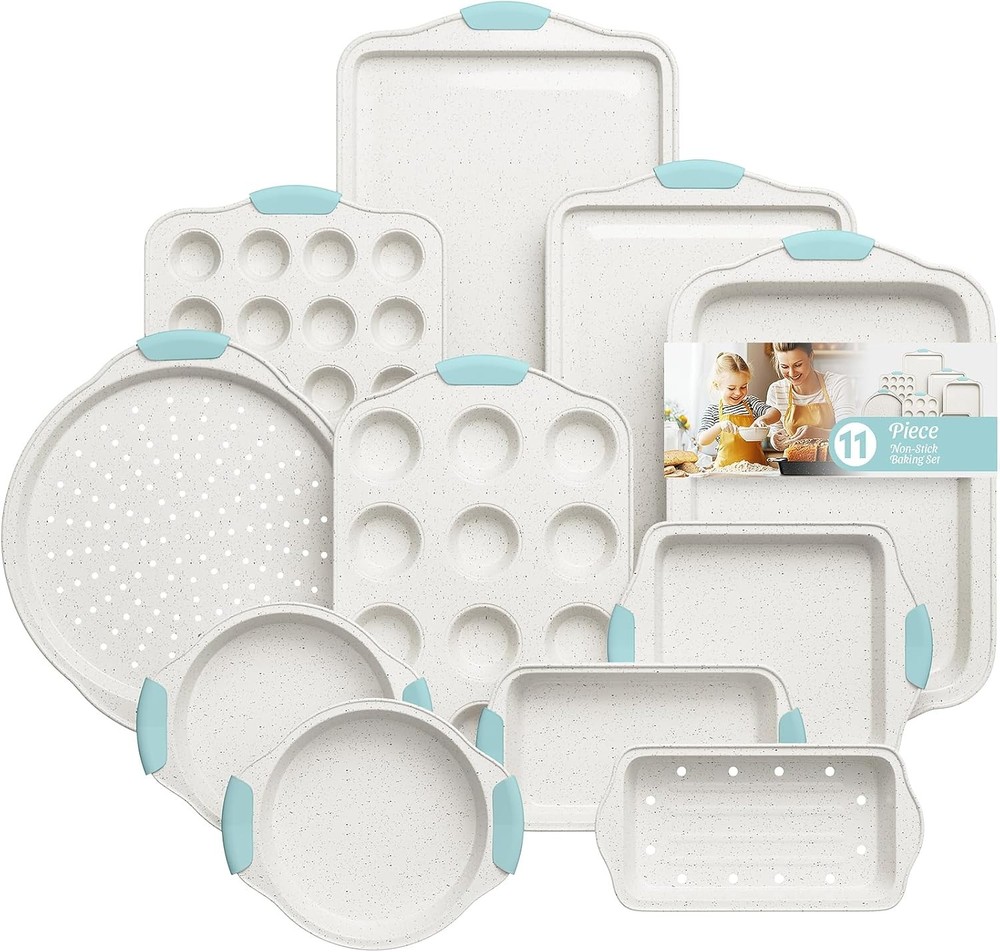 11-Piece Nonstick Baking Pans Set Stackable Non Toxic Bakeware Sets W/ Cookie