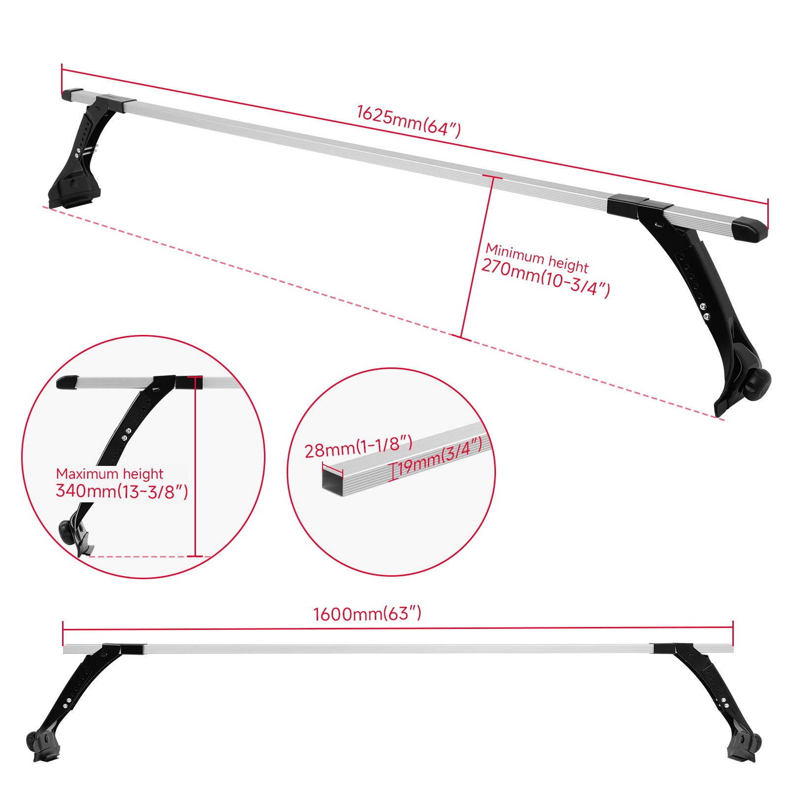 For Dodge B150 B250 B350 63" Gutter Roof Rack Crossbars Luggage Cargo Carriers