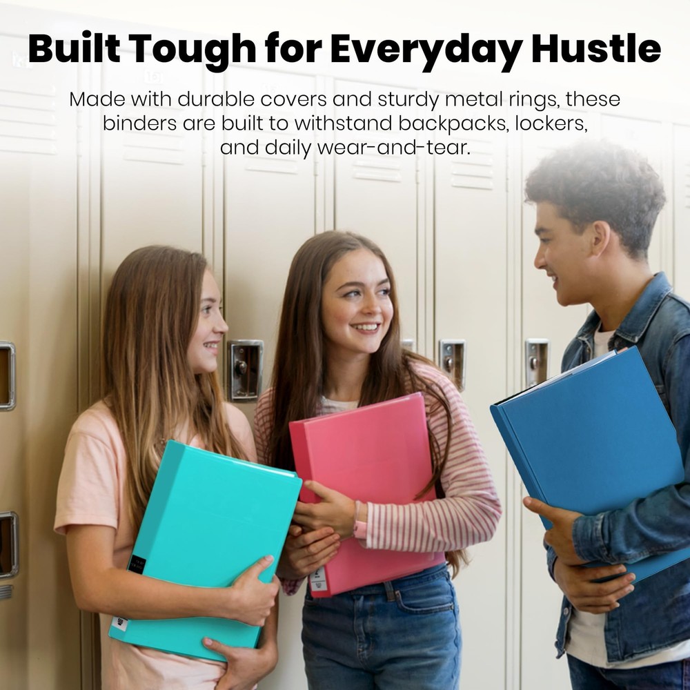 Yoobi 0.5" 3-Ring Binders, Round D-Rings, 2 Pockets, Durable