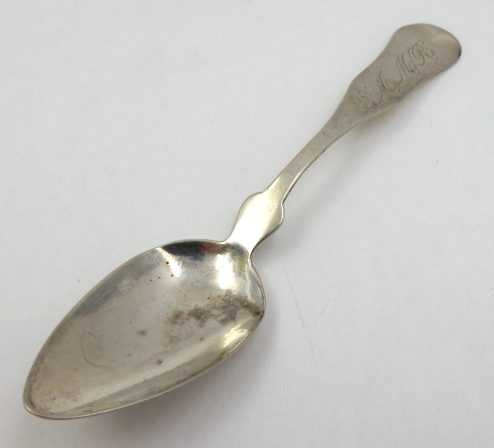 ANTIQUE N. HOWARD & SON MONOGRAMMED "AMR" PURE COIN SILVER SPOON, 13 GRAMS