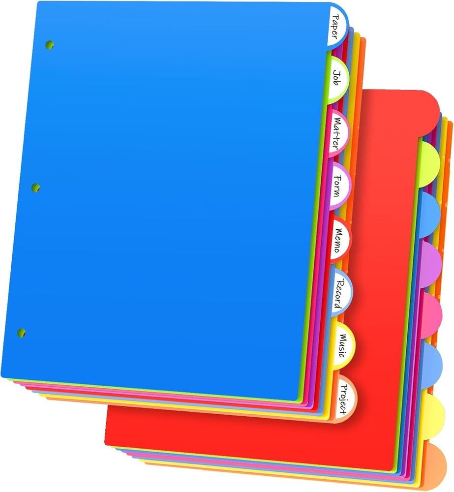 SUNQEBO Dividers for 3 Ring Binder, 8 Tabs 16 Pcs Plastic Binder Dividers wit...
