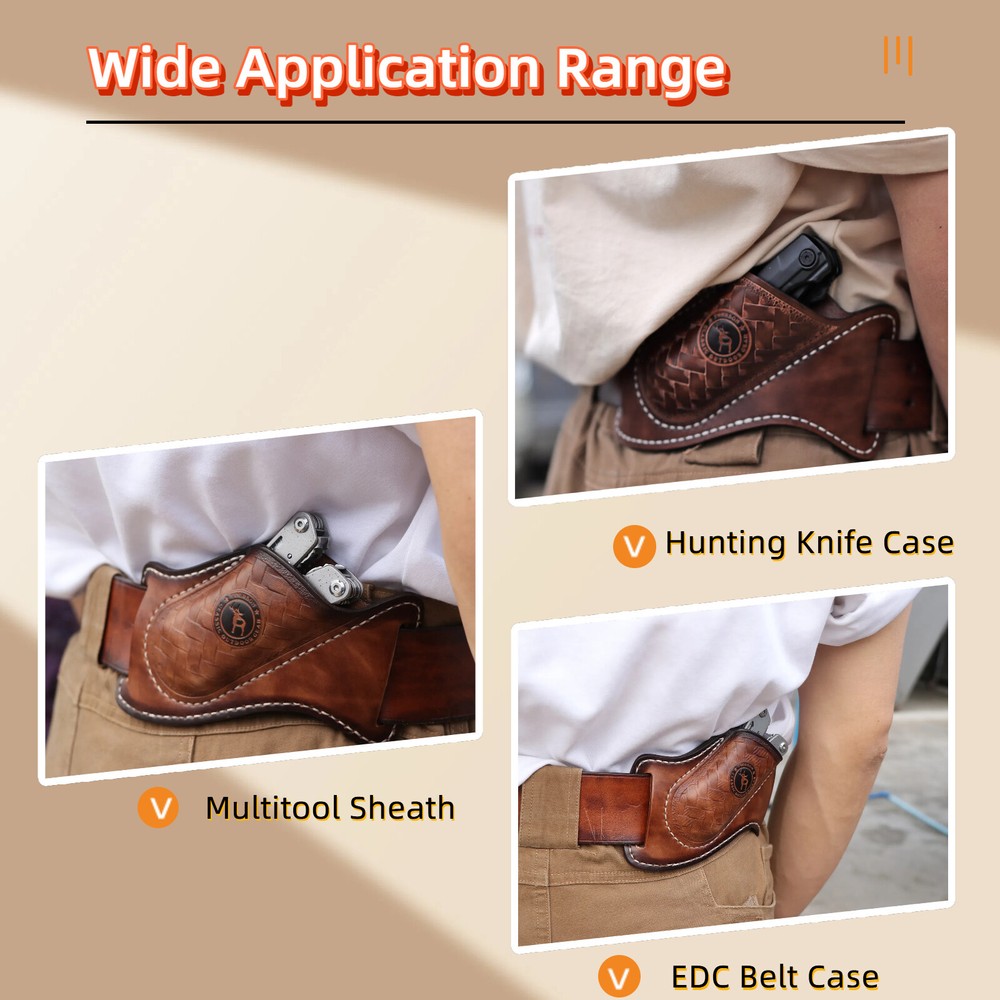 TOURBON Leather Folding Blade/Fixed Knife Sheath EDC Compact Tools Belt Pouch