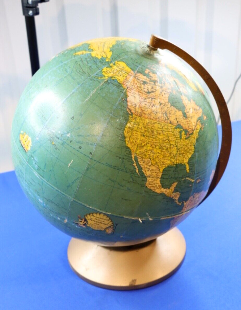 Rand McNally Indexed Cardboard Terrestrial Globe 12" Diameter Metallic Base