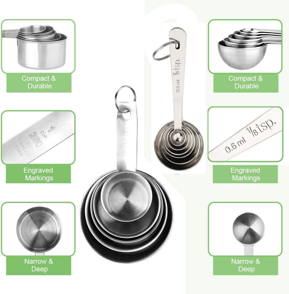 11 Piece Stainless Steel Measuring Spoons Cups Set, Premium Stackable Tablesp...