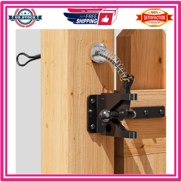 Self Locking Fence Gate Latch | Steel Post Mount w/ Cable Pull Spring Kit