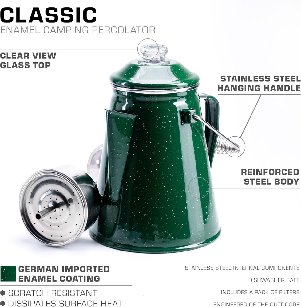 Classic Percolator Coffee Pot — Camping Coffee Percolator, Campfire Coffee Pot –