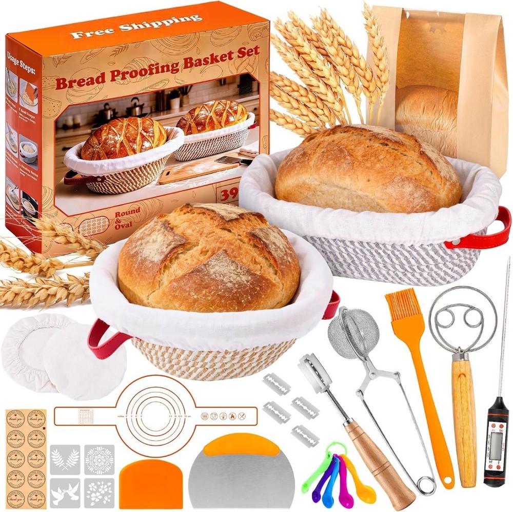 39PCS Sourdough Starter Kit Banneton Proofing Basket Set Bread Baking Tools