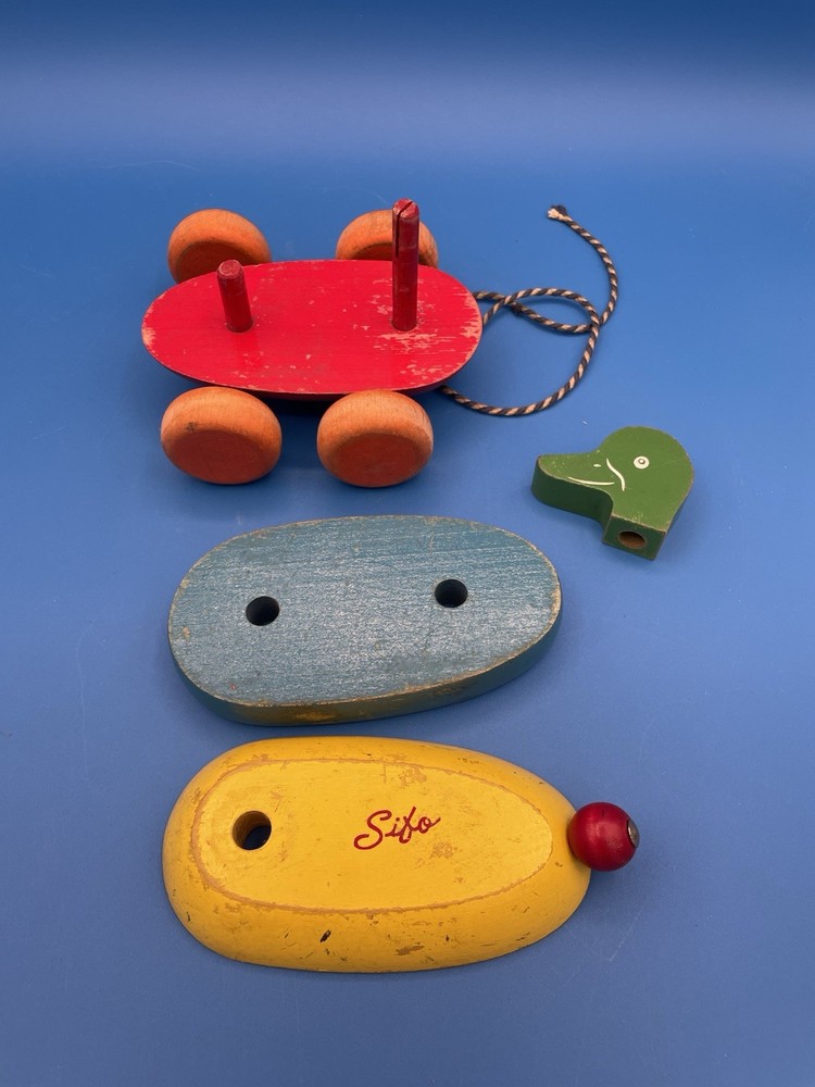 Vintage Stacking Toy Sifo String Pull Duck Wooden 1960’s Waddles when pulled
