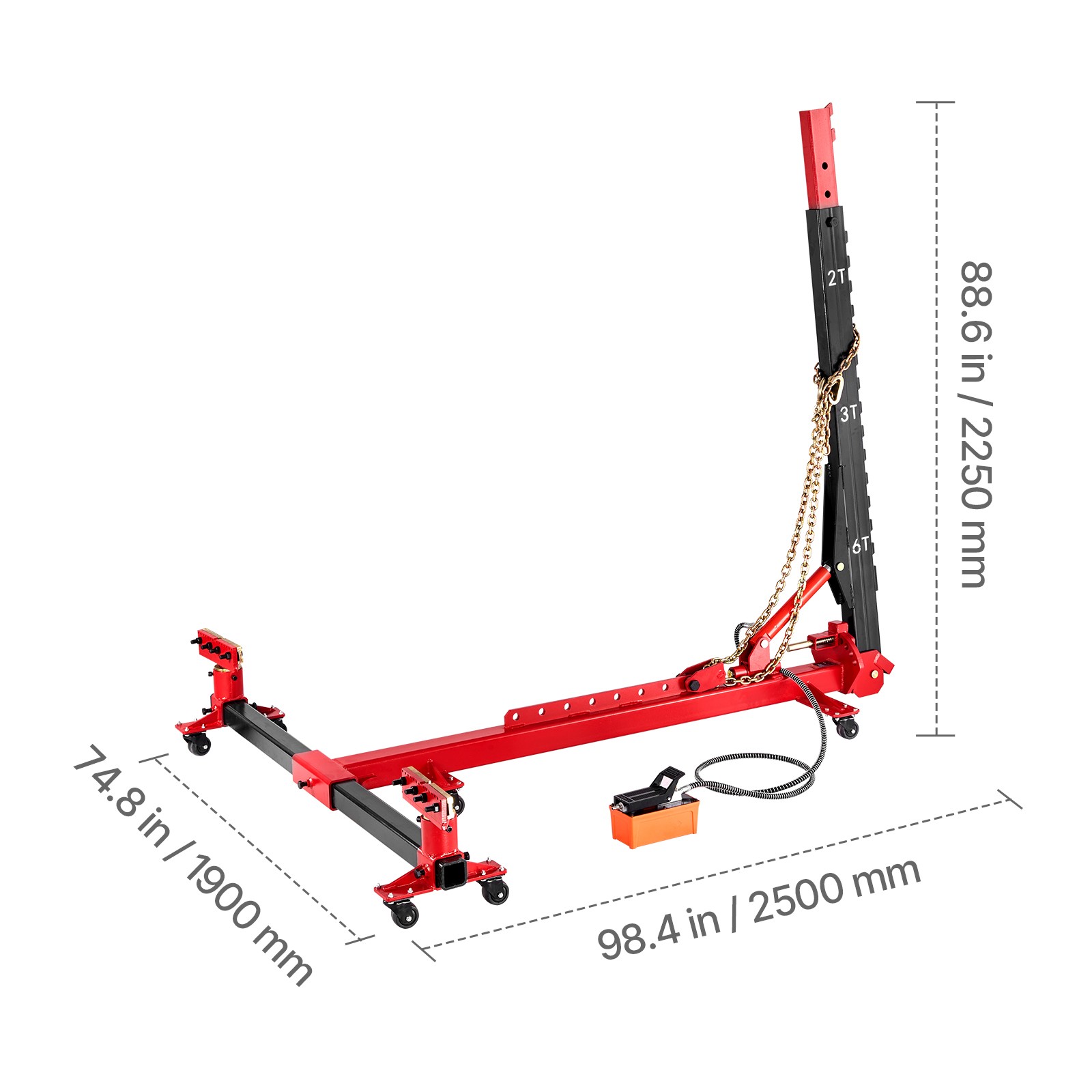 Auto Body Frame Puller Straightener 6T Car Frame Machine 6000PSI Foot Pump