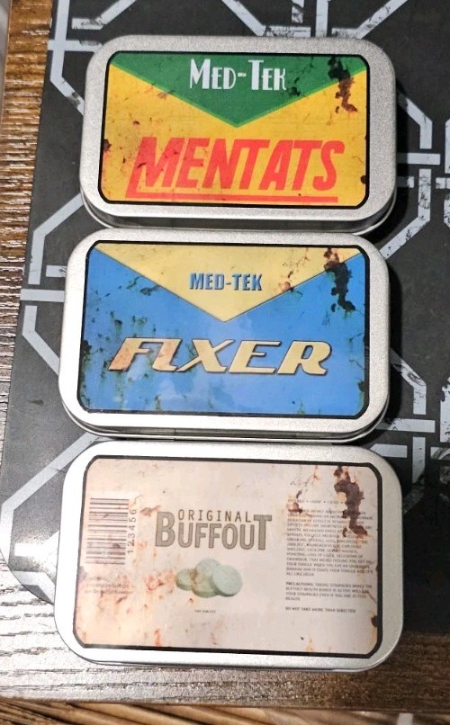 Fallout Inspired Mentats, Fixer & Buffout 3 Tin BUNDLE Clean(empty) *Handmade*