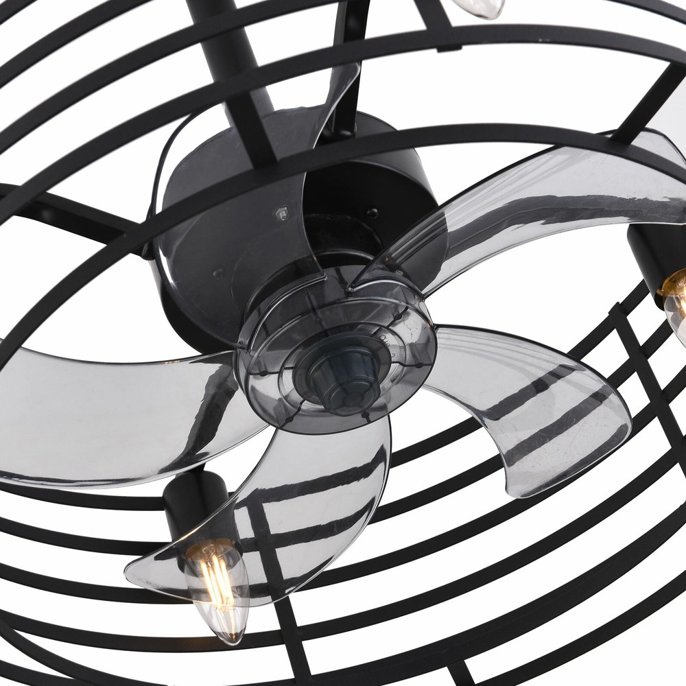 20" Rustic Caged Bladeless Ceiling Fan with Light Remote Control Flush Mount Fan