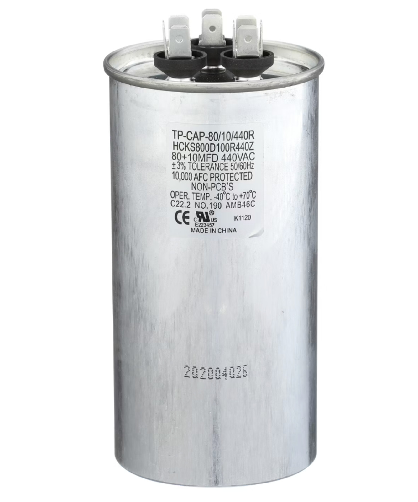 80+10 MFD 440 Volt Round Run Capacitor TRADEPRO - TP-CAP-80/10/440R