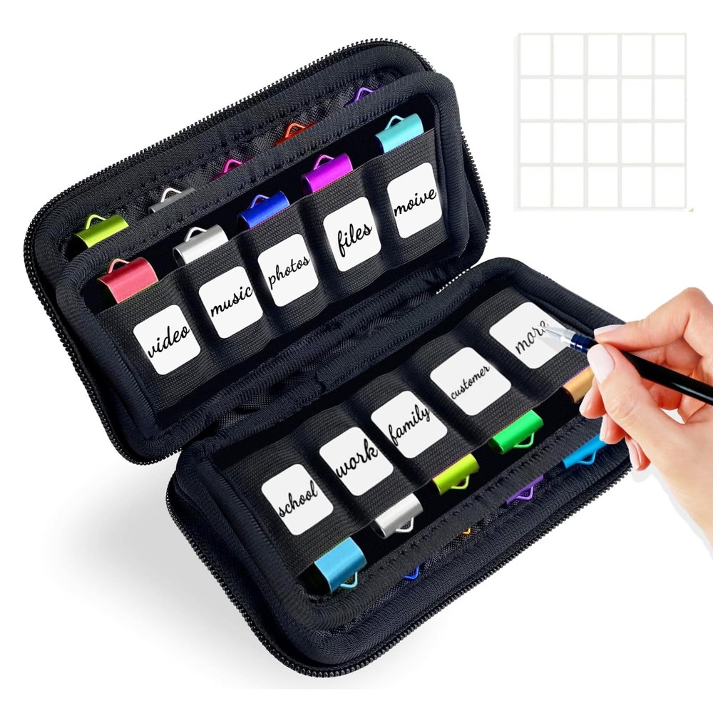USB Flash Drive Organizer Case 20 Slots Memory Stick Storage Pouch with Zippe...
