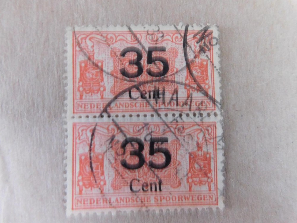 NETHERLANDS PAIR 35 CENT OVERPRINT CANCELLED