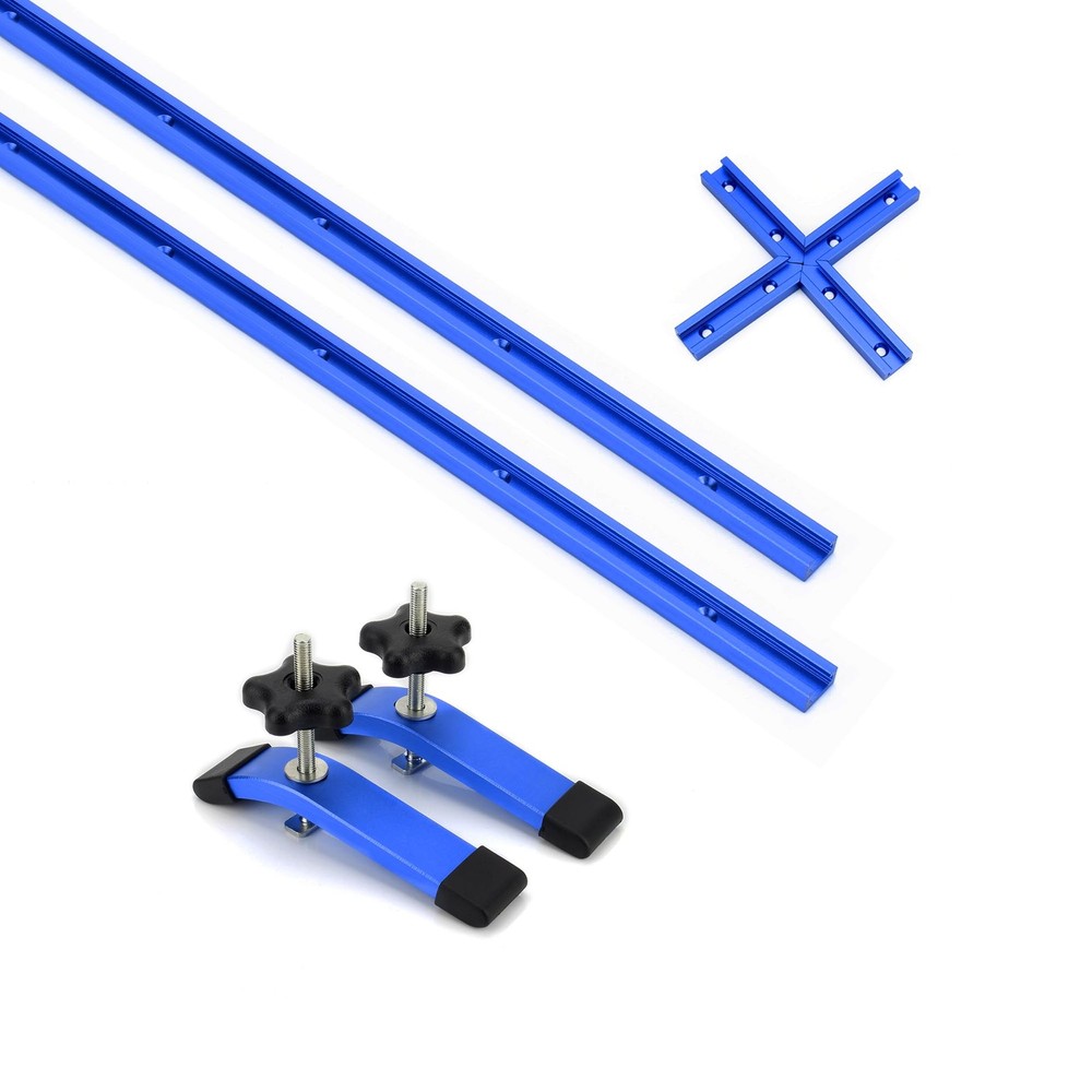 24" T-Track with 2 Hold-Down Clamps Intersection for Woodworking 2 Pack