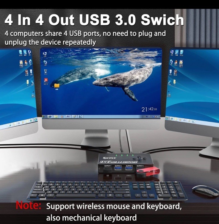USB 3.0 Switch Selector 4 Port,KVM Switcher 4 Computers Sharing 4 USB Devices...