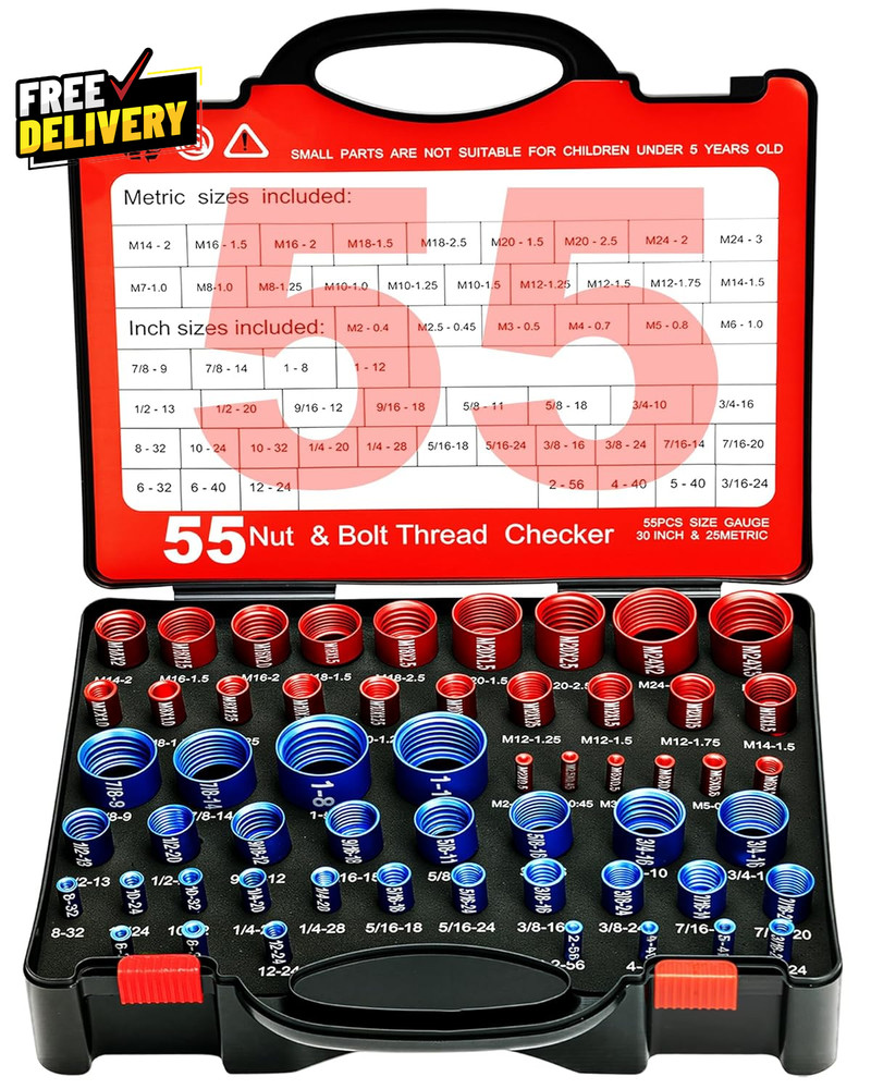 55 Pcs Nut Bolt Thread Checker Metric Standard Thread Gauge Detachable Finder…