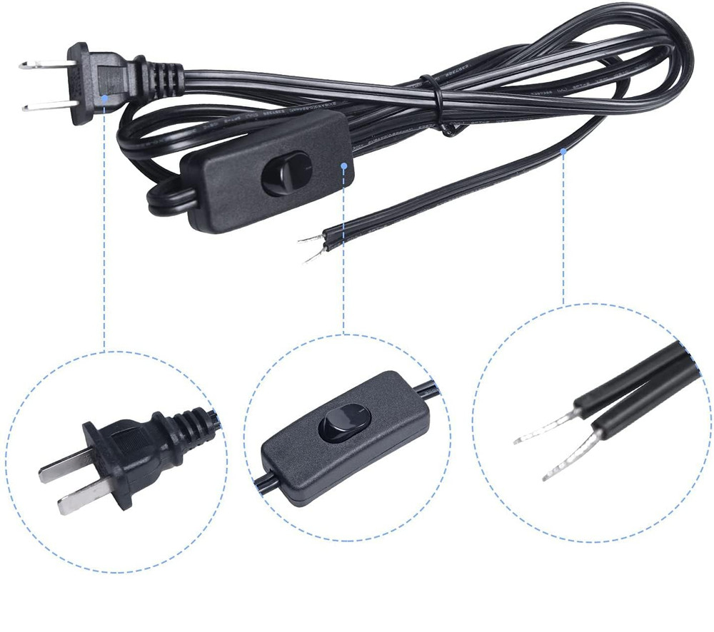 3pcs Lamp Cord Set with Molded Plug Button Switch Stripped Ends Cord...
