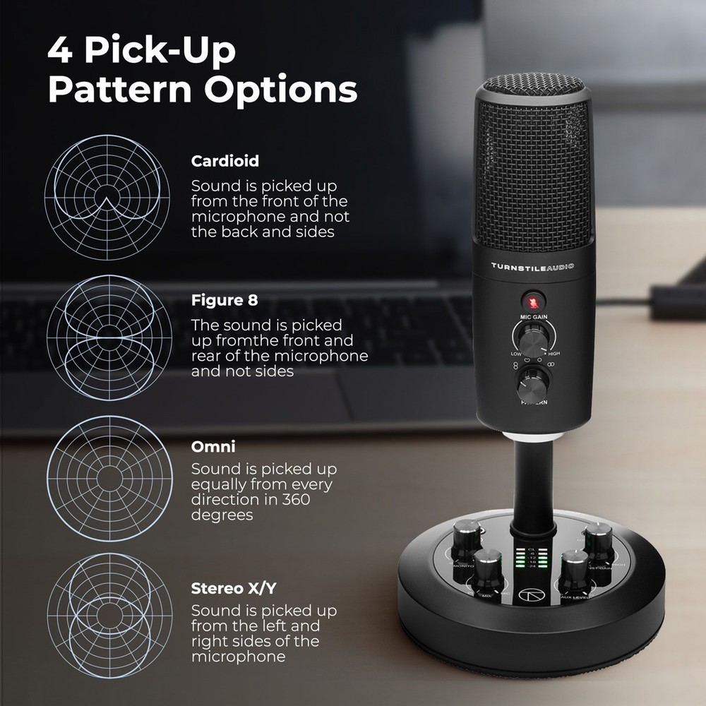 Turnstile Audio Platform Series TAP600 Multi-Pattern USB Microphone, PC, Mac, 4