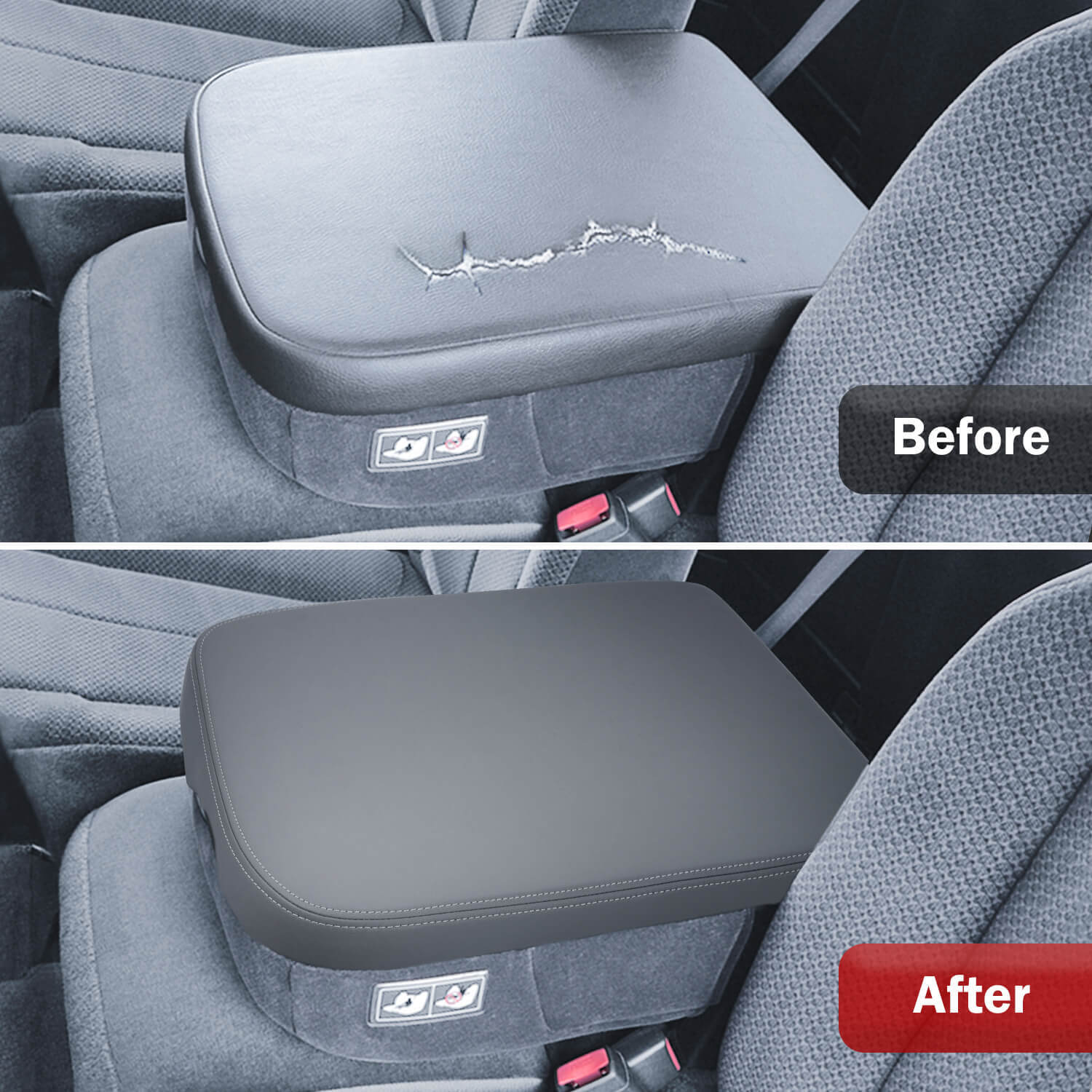 Fits 2002-2008 Dodge Ram 1500 2500 3500 Console Lid Armrest Cover Leather Gray