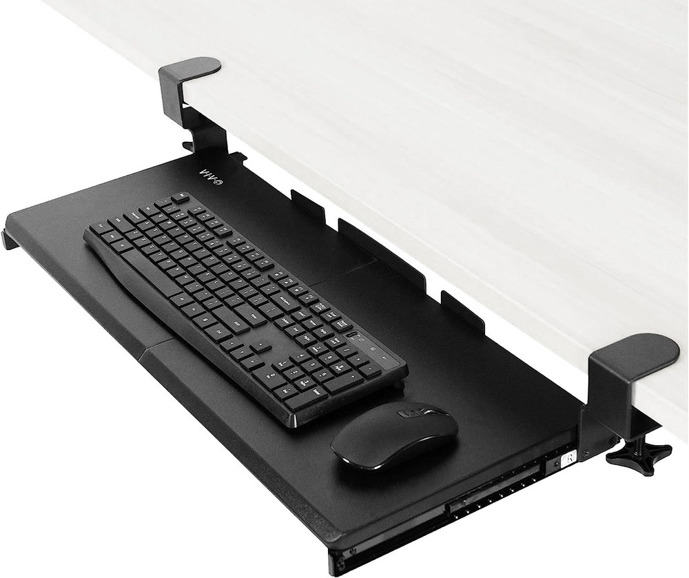 Large Keyboard Tray under Desk Pull Out with Extra Sturdy C Clamp Mount System