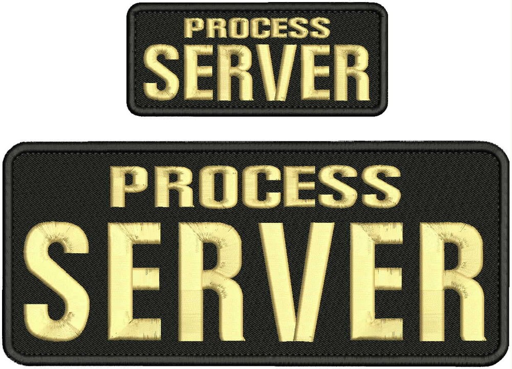 PROCESS SERVER EMBROIDERY PATCH 4X10 AND 2X5 HOOK ON BACK TAN On Black