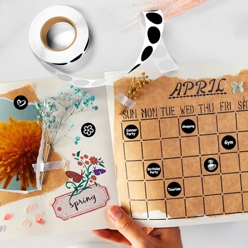 3/4" Colored Dot Stickers Round Labels, 4 Rolls 3/4" 4 Rolls-4000PCS Black