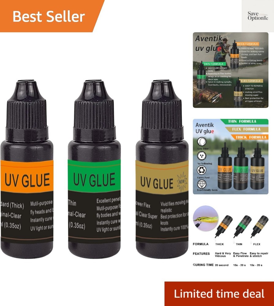 Fly Tying UV Resin Three Formula Thick,Thin and Super Flex Fly Tying Head Cem...