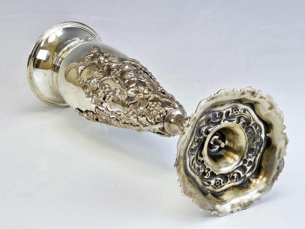 Large Rare 19C Russian Repousse Silver Vase Goblet