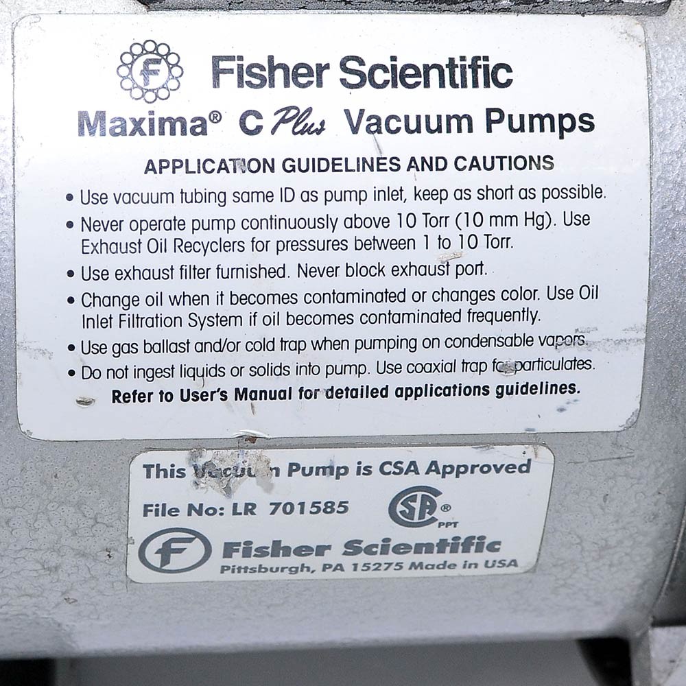 Fisher Scientific M8C Maxima C Plus Vacuum Pump AS-IS Runs, only pulls 24mTorr