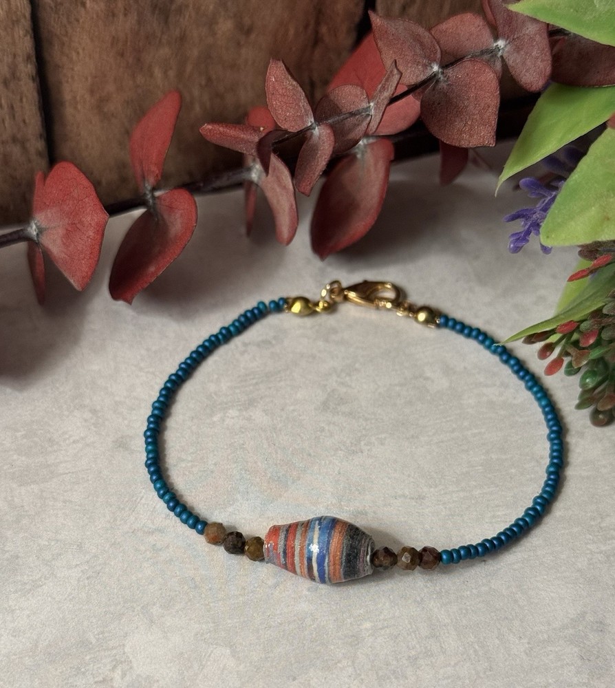 Handmade Minimalist Beaded Bracelet Tiny Earthy Gemstone Stackable Boho Jewelry