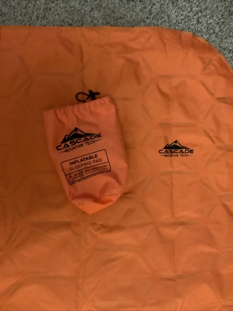 NEW Cascade Mountain Tech Inflatable Sleeping Pad Orange Lightweight Camping Pad