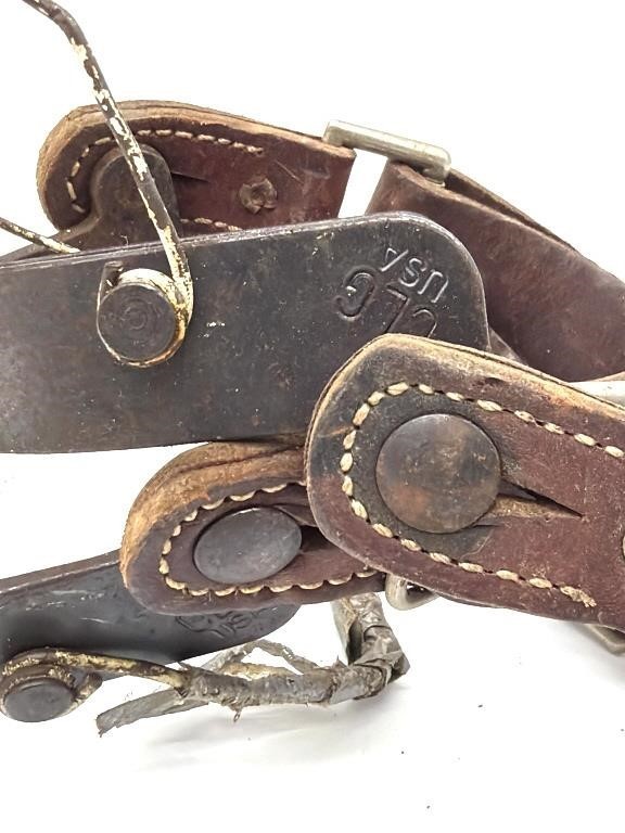 Vintage Rugged Heavy Duty Spurs & Leather Straps Cowboy Rodeo Bull Bronc Riding