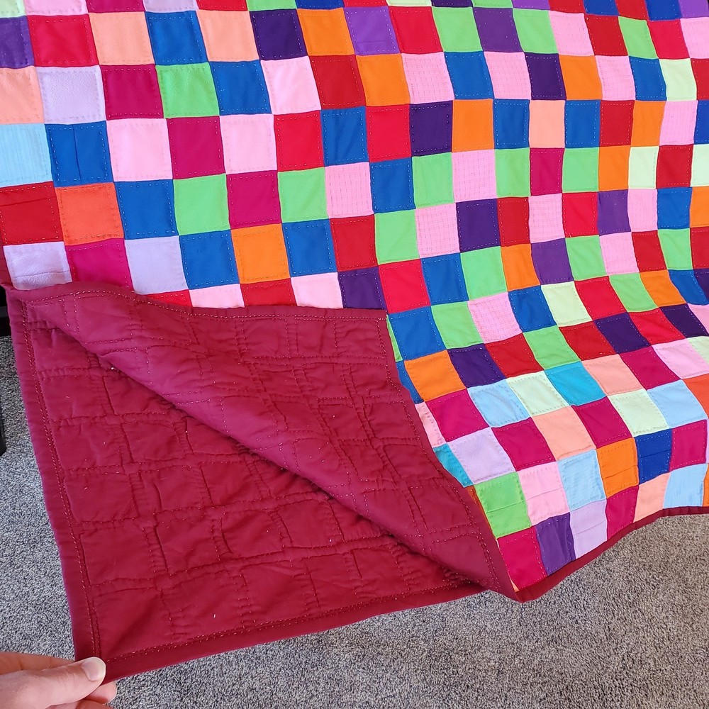 Vintage Handmade Quilt Square Patchwork Pattern 94x86" Queen