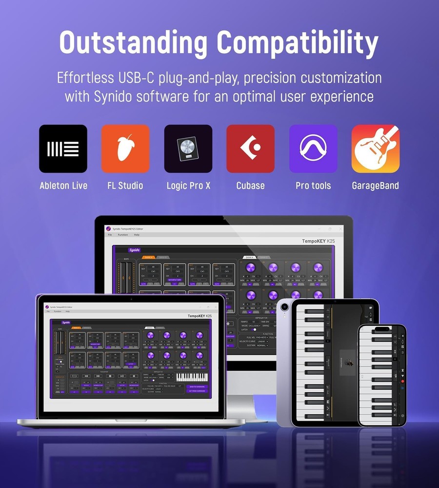 USB C MIDI Keyboard Controller 25 Keys with 8 Backlit Drum Pads, OLED Screen,...