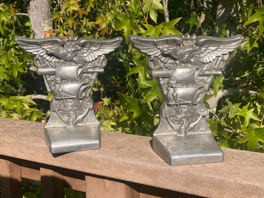 WW2 Era USNA US Naval Academy Annapolis Aluminum Souvenir Bookends