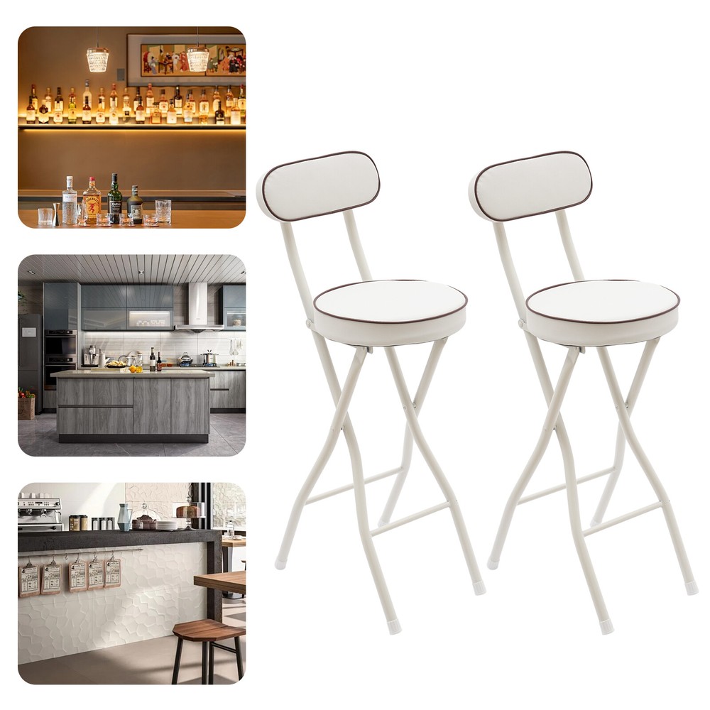 2 Pcs Folding Bar Stool with Backrest Tall Foldable Stool Chair Portable High...