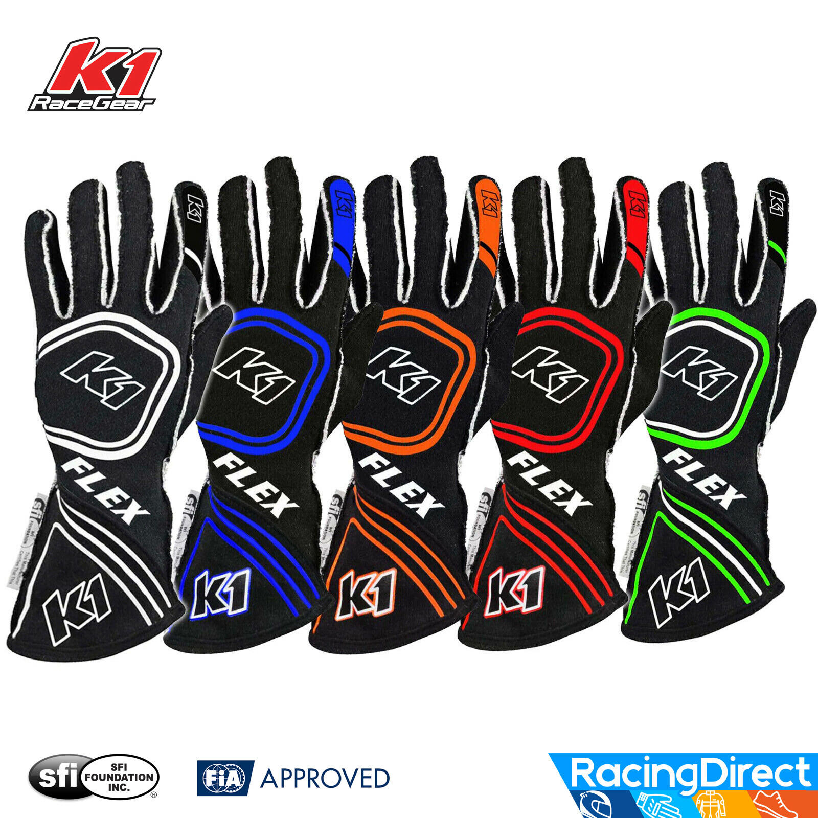 K1 - Flex SFI/FIA Auto Racing Gloves - SFI-5/FIA8856 Rated Driving Nomex Gloves