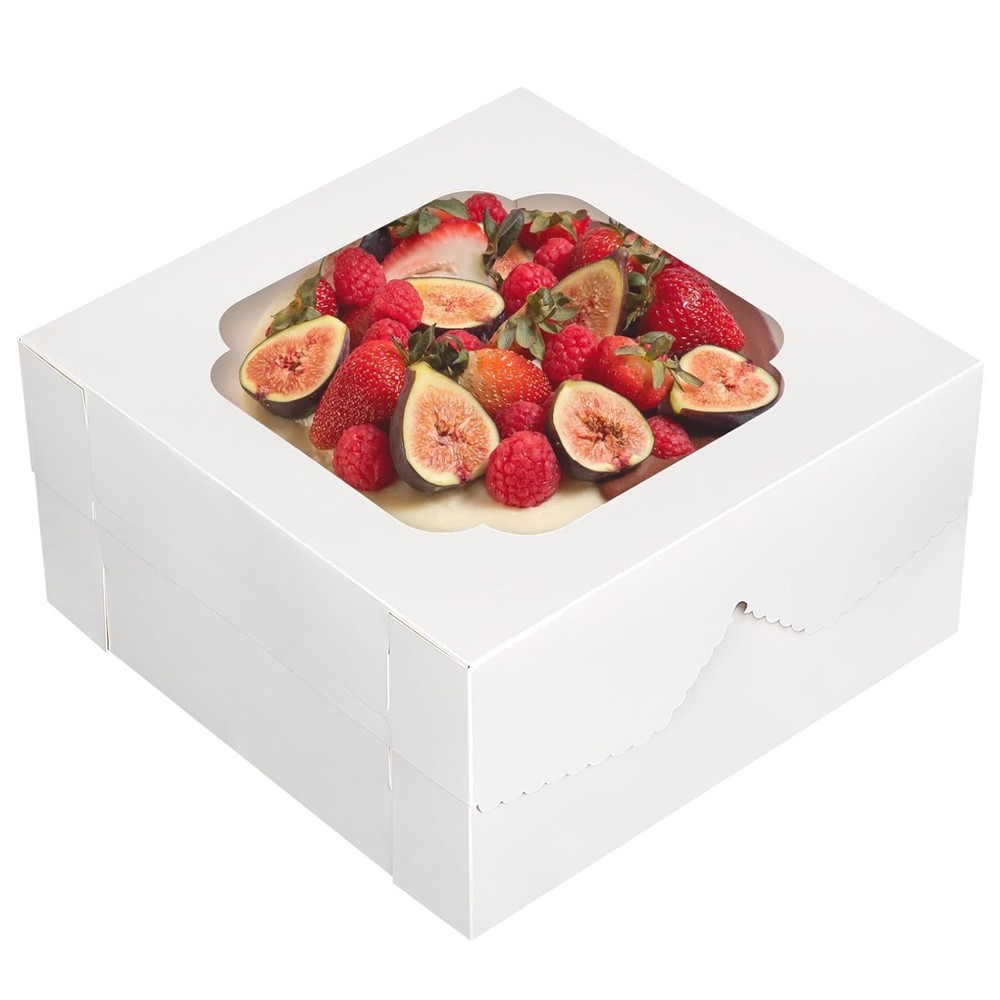 20pcs Cake Boxes, White Bakery Boxes 12x12x6Inch w/ Window