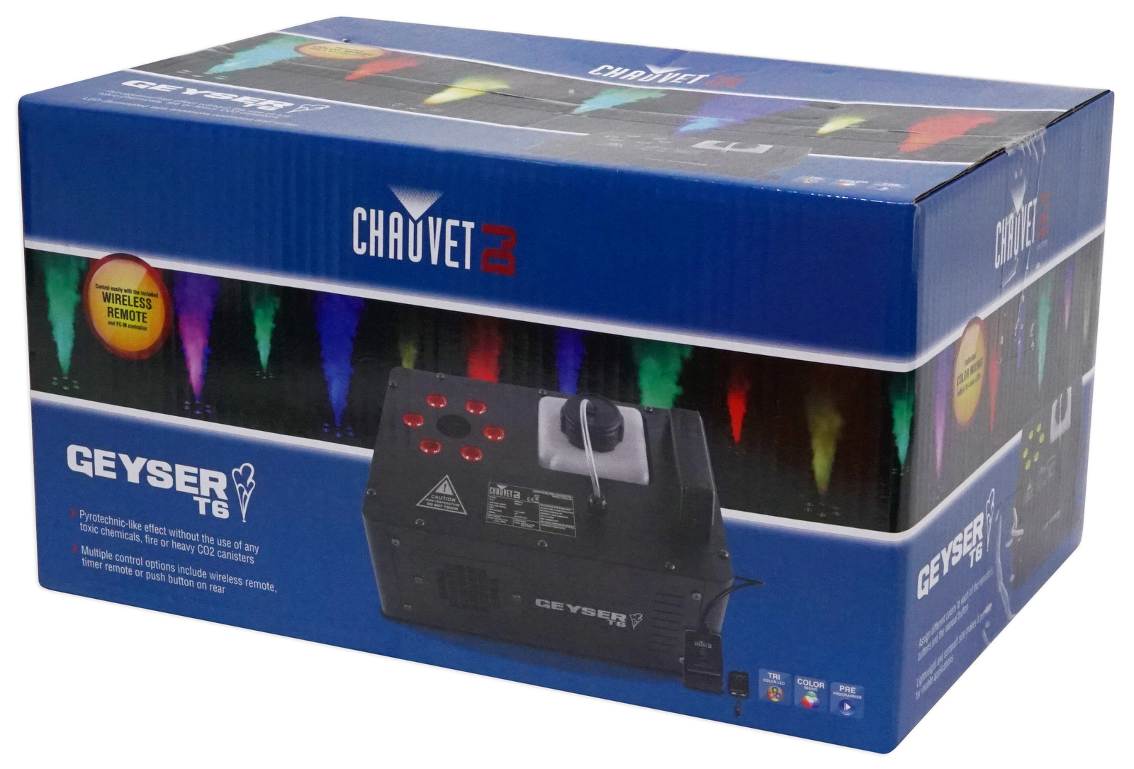 Chauvet DJ Geyser T6 Fog Machine Fogger, LED RGB Pyrotechnic Light Effect+Remote